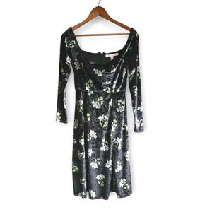 Hutch Anthropologie Dress Womens XS Black Floral Velvet Empire Waist Side Slit